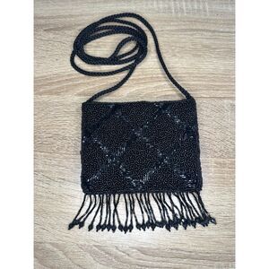 Y2k 90s Vintage Black Beaded Crossbody Evening Bag Chic Mini Purse